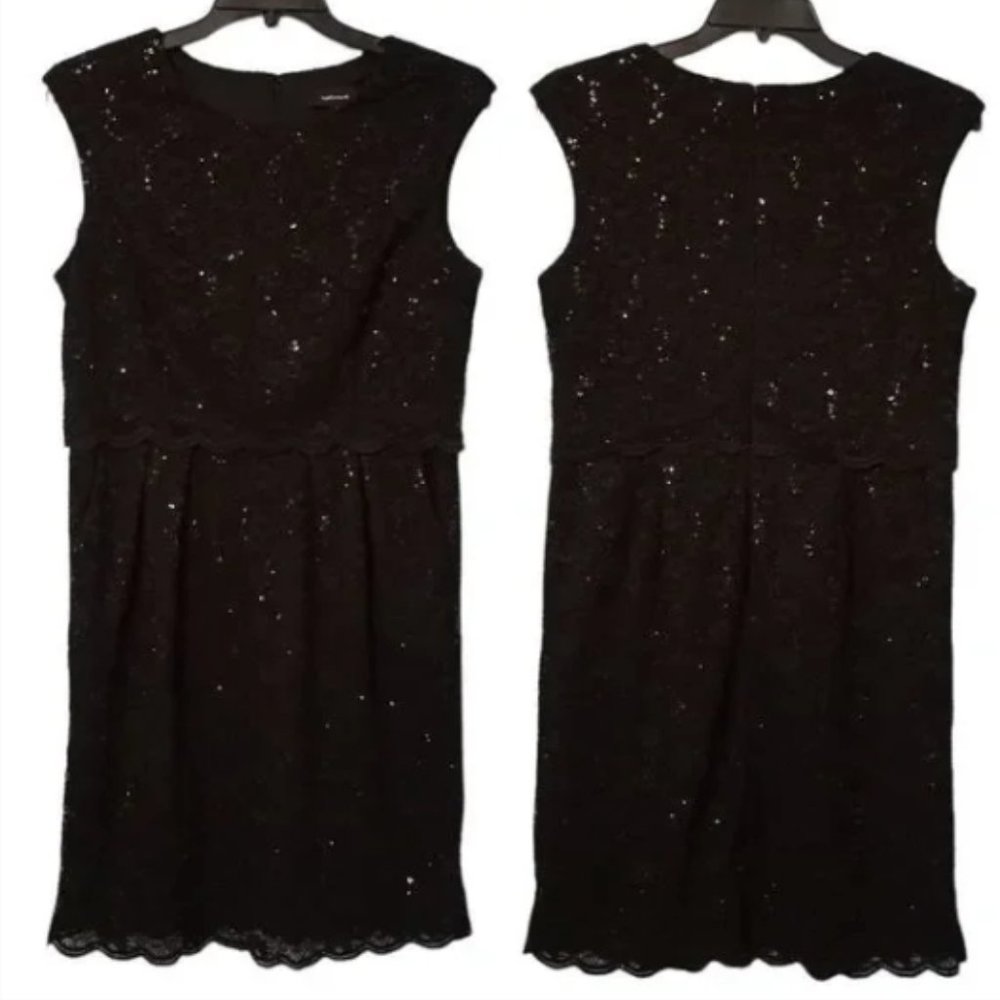 NEW R&M Richards Sequined Lace Midi Dress BLACK SZ 16 - Picture 2 of 12